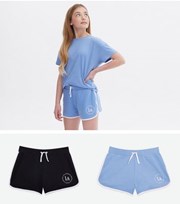 New Look Girls 2 Pack Blue and Black LA Logo Runner Shorts